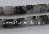 CRU75 15.5 inches 8*12mm faceted column black rutilated quartz beads