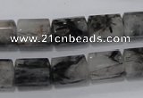 CRU76 15.5 inches 10*14mm faceted column black rutilated quartz beads