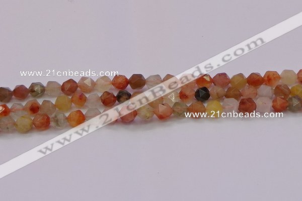 CRU766 15.5 inches 6mm faceted nuggets mixed rutilated quartz beads