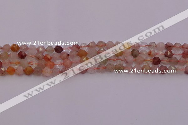 CRU776 15.5 inches 6mm faceted nuggets mixed rutilated quartz beads
