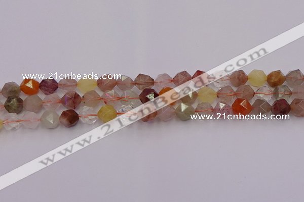 CRU777 15.5 inches 8mm faceted nuggets mixed rutilated quartz beads