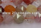 CRU778 15.5 inches 10mm faceted nuggets mixed rutilated quartz beads