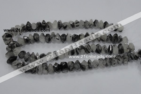 CRU78 15.5 inches 8*14mm faceted nugget black rutilated quartz beads