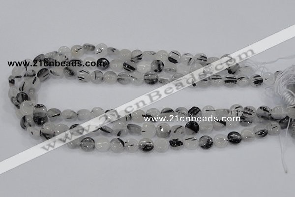 CRU79 15.5 inches 10mm flat round black rutilated quartz beads