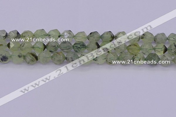 CRU793 15.5 inches 10mm faceted nuggets green rutilated quartz beads