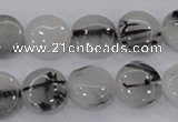 CRU80 15.5 inches 14mm flat round black rutilated quartz beads