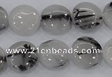 CRU81 15.5 inches 16mm flat round black rutilated quartz beads