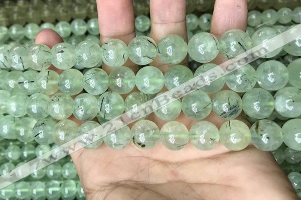 CRU814 15.5 inches 12mm round green rutilated quartz beads