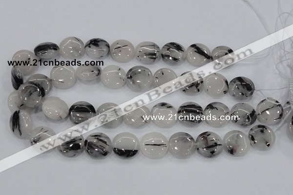 CRU82 15.5 inches 20mm flat round black rutilated quartz beads