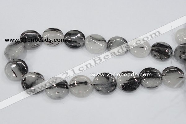 CRU83 15.5 inches 25mm flat round black rutilated quartz beads