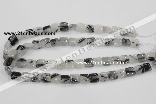 CRU84 15.5 inches 10*10mm square black rutilated quartz beads