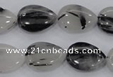 CRU87 15.5 inches 15*20mm flat teardrop black rutilated quartz beads