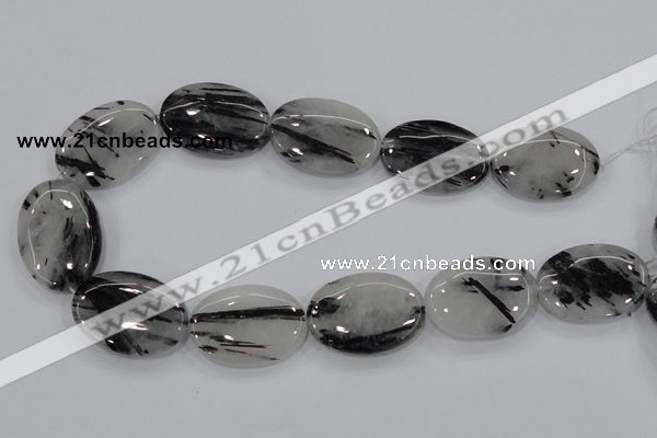 CRU90 15.5 inches 25*35mm oval black rutilated quartz beads wholesale