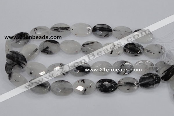 CRU91 15.5 inches 15*20mm faceted oval black rutilated quartz beads