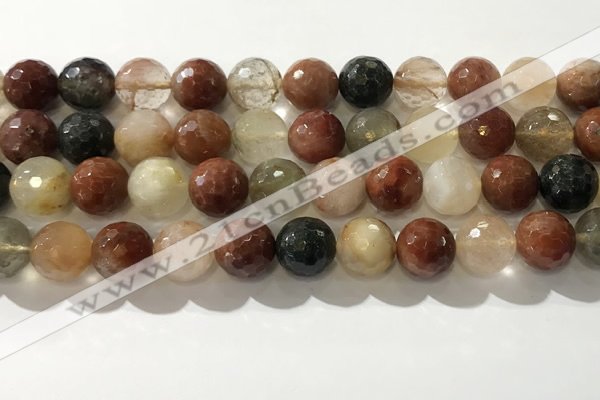 CRU915 15.5 inches 12mm faceted round mixed rutilated quartz beads