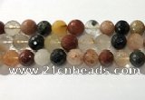 CRU916 15.5 inches 14mm faceted round mixed rutilated quartz beads