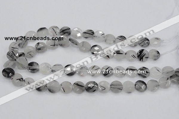 CRU93 15.5 inches 14mm faceted coin black rutilated quartz beads