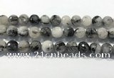 CRU936 15.5 inches 14mm faceted round black rutilated quartz beads