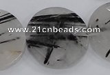 CRU95 15.5 inches 30mm faceted coin black rutilated quartz beads