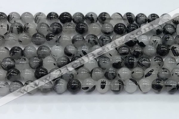 CRU955 15.5 inches 8mm round black rutilated quartz beads