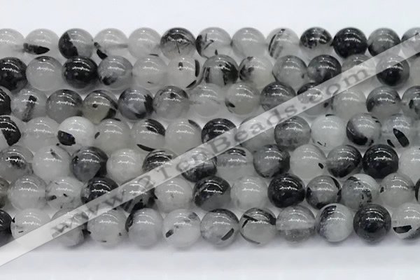 CRU956 15.5 inches 10mm round black rutilated quartz beads