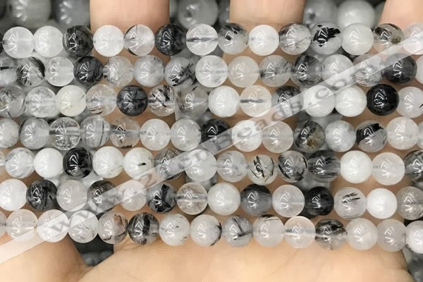 CRU961 15.5 inches 6mm round black rutilated quartz beads