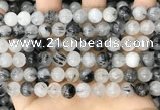 CRU962 15.5 inches 8mm round black rutilated quartz beads