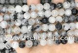 CRU967 15.5 inches 8mm faceted round black rutilated quartz beads