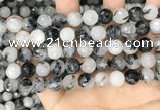 CRU968 15.5 inches 10mm faceted round black rutilated quartz beads