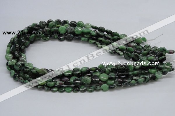 CRZ10 15.5 inches 10mm flat round ruby zoisite gemstone beads