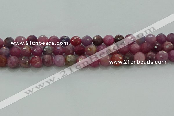 CRZ1124 15.5 inches 8mm faceted round natural ruby gemstone beads