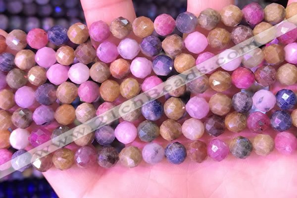 CRZ1141 15.5 inches 7mm faceted round ruby sapphire beads