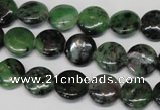 CRZ24 15.5 inches 12mm flat round ruby zoisite gemstone beads