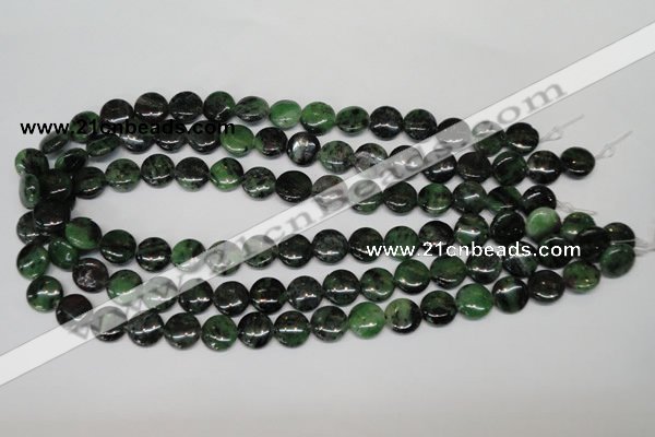 CRZ24 15.5 inches 12mm flat round ruby zoisite gemstone beads