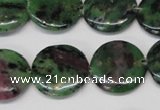 CRZ28 15.5 inches 20mm flat round ruby zoisite gemstone beads