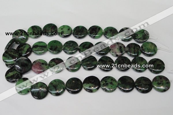 CRZ28 15.5 inches 20mm flat round ruby zoisite gemstone beads