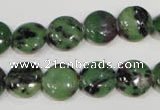 CRZ470 15.5 inches 12mm flat round ruby zoisite gemstone beads