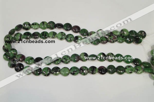 CRZ470 15.5 inches 12mm flat round ruby zoisite gemstone beads