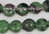 CRZ471 15.5 inches 14mm flat round ruby zoisite gemstone beads