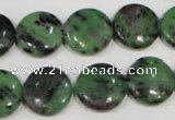 CRZ472 15.5 inches 16mm flat round ruby zoisite gemstone beads