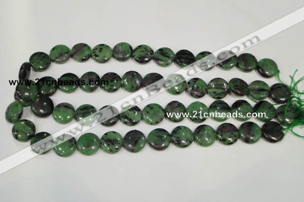 CRZ472 15.5 inches 16mm flat round ruby zoisite gemstone beads