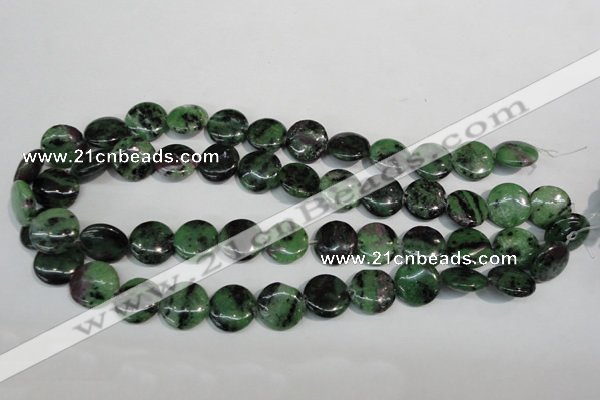CRZ56 15.5 inches 16mm flat round ruby zoisite gemstone beads
