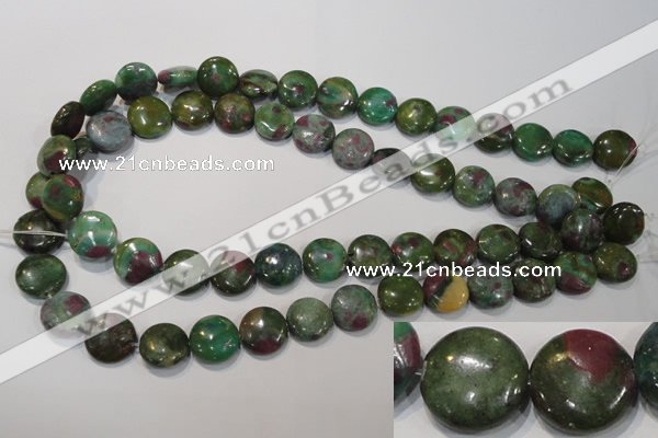 CRZ623 15.5 inches 14mm flat round New ruby zoisite gemstone beads