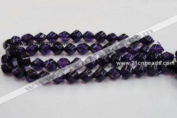 CSA11 15.5 inches 12*15mm twisted rice synthetic amethyst beads