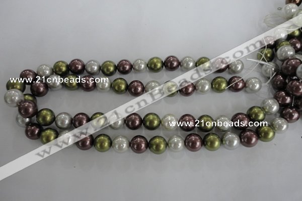 CSB1089 15.5 inches 12mm round mixed color shell pearl beads