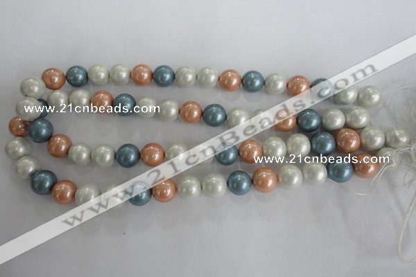 CSB1095 15.5 inches 12mm round mixed color shell pearl beads