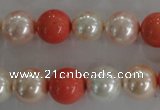 CSB1096 15.5 inches 12mm round mixed color shell pearl beads