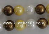 CSB1099 15.5 inches 12mm round mixed color shell pearl beads