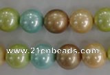 CSB1103 15.5 inches 12mm round mixed color shell pearl beads