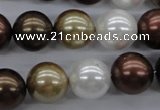 CSB1122 15.5 inches 14mm round mixed color shell pearl beads